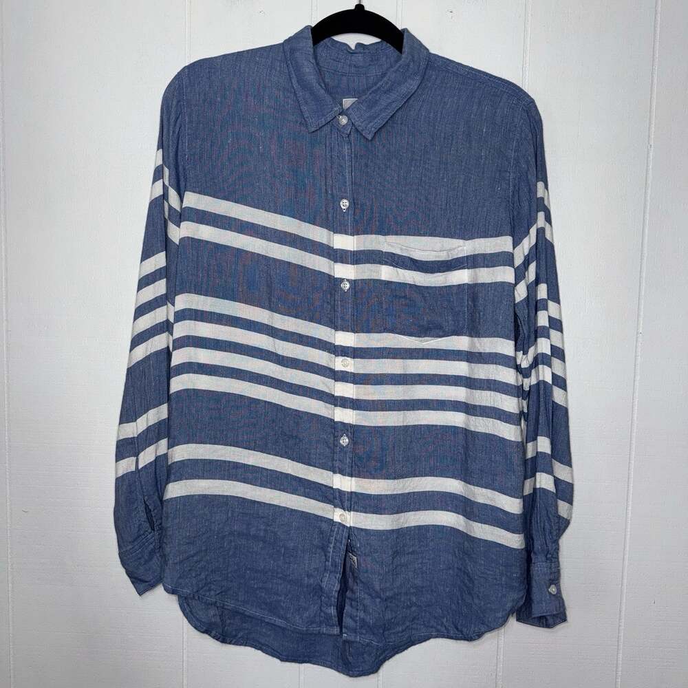 Rails Women’s Charli Catalina Stripe Top Linen Blend Coastal Beach Blue Size XS